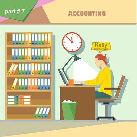 Business company roles situation infographics with accountant at work. Digital vector imageのイラスト素材