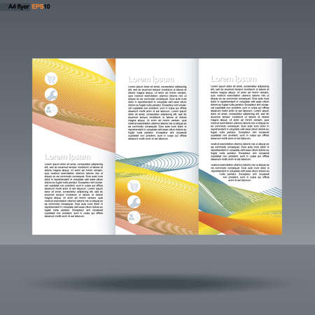 Abstract print A4 design in 3 parts, with colored lines with people, service and basket icons, for flyers, banners or posters over silver background. Digital vector image.のイラスト素材