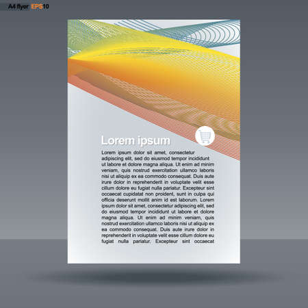 Abstract print A4 design with colored lines for flyers, banners or posters, with basket icon, over silver background. Digital vector image.のイラスト素材