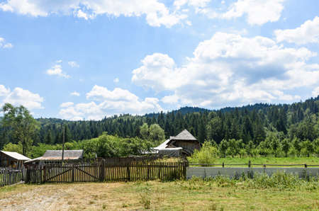 Photo of a village and green forest in brasov mountains in the morning, Romania.の写真素材