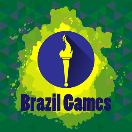 Abstract Brazil games design with burning flame logo on blue circle. Digital vector imageのイラスト素材