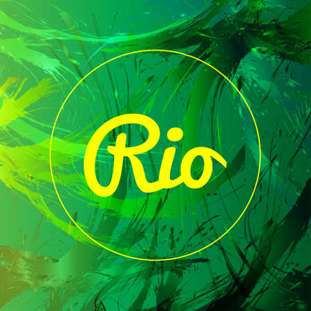 Abstract rio card design with yellow circle over green splash painted background. Digital vector imageのイラスト素材