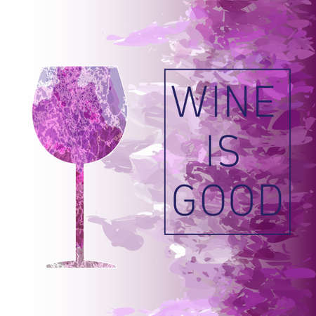 Wine tasting card, with a glass over a pink splash painted background.のイラスト素材
