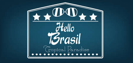 Hello Brasil card with stars and sunglasses over dark blue background, in outlines. Digital vector imageのイラスト素材