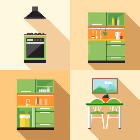 Kitchen home decoration set, flat style. Digital vector imageのイラスト素材