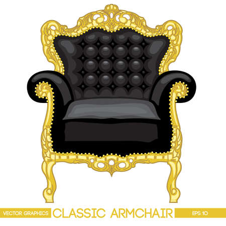Black and yellow classic armchair over white background. Digital vector imageのイラスト素材