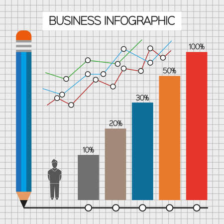 Business infographic with icons, persons, pencil and diagrams, flat design. Digital vector imageのイラスト素材