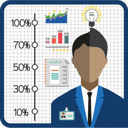 Business infographic with icons, person, charts and badge, flat design. Digital vector imageのイラスト素材