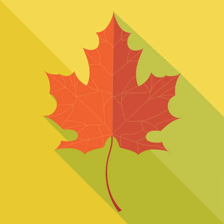 Orange oak leaf in autumn over yellow background.のイラスト素材