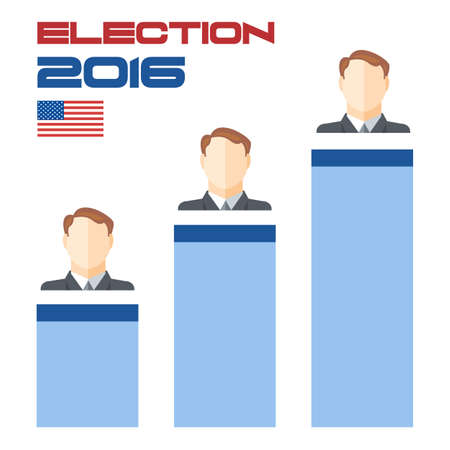 Usa 2016 election card with country flag, vote results squares and candidate character. Digital vector imageのイラスト素材