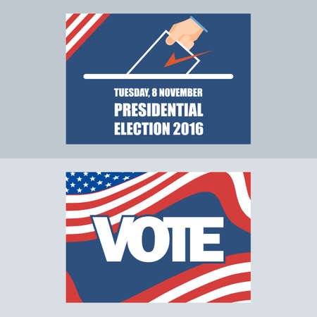 Usa 2016 election card with man hand with ballot. Digital vector image