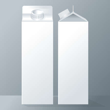 Vector set of white carton beverage pack for milk, juice and water with caps mockup ready for your designのイラスト素材