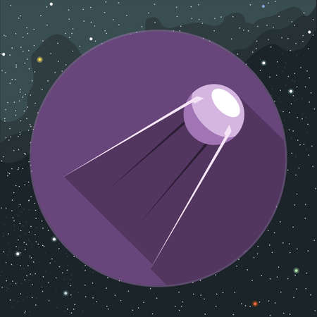 Digital vector with space satellite icon, over background with stars, flat styleの写真素材