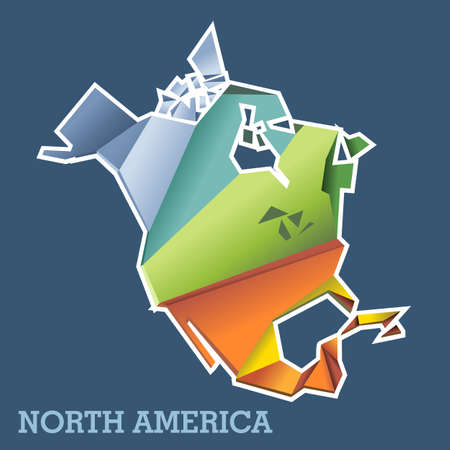 Digital vector north america map with abstract colored triangles and white outline, flat styleのイラスト素材