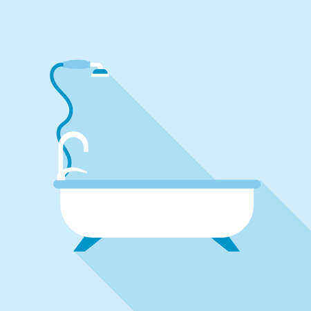 Digital vector bath with tap and shower spray in bathroom, flat styleのイラスト素材