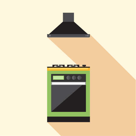Digital vector picture green and orange kitchen hob set with ventilation, flat styleのイラスト素材
