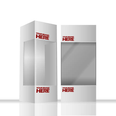 Digital vector silver transparent plastic and paper blank box mockup, ready for your logo and design, flat styleのイラスト素材