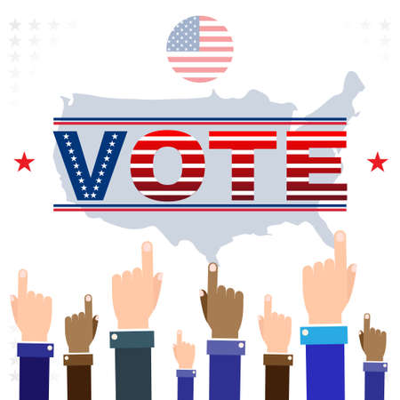 Digital vector usa election with hand in the air pointing, vote, flat styleのイラスト素材
