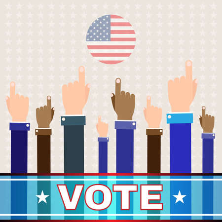 Digital vector usa election with hand in the air pointing, vote, flat styleのイラスト素材