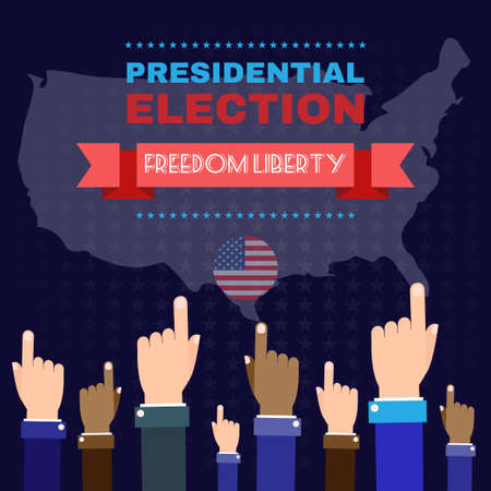 Digital vector usa election with hand in the air pointing, freedom liberty, flat styleのイラスト素材