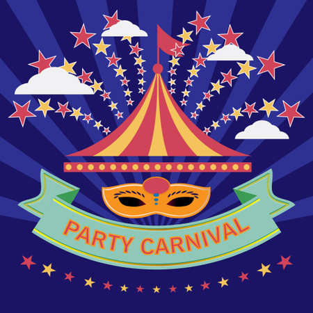 Digital vector blue mask over blue background with stars, carnival party, flat styleのイラスト素材