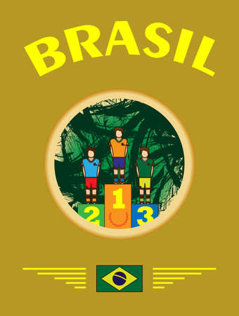 Digital vector, abstract winner sportman brasil champions on stage, first place, flat styleのイラスト素材