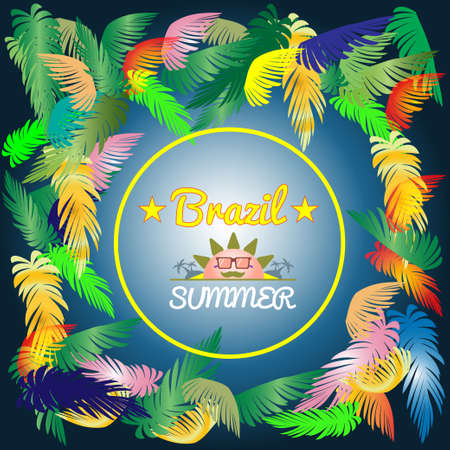 Digital vector brazil hot summer with colored palm trees, flat styleのイラスト素材