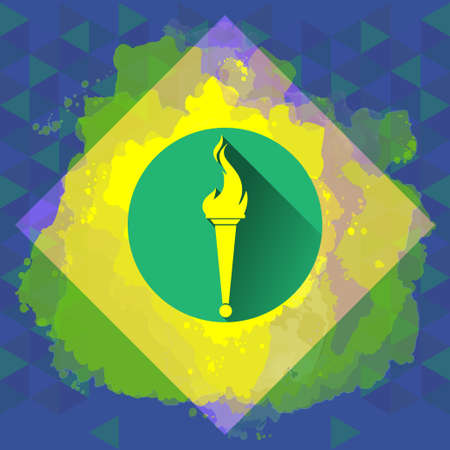 Digital vector yellow burning torch, over colored background, flat styleのイラスト素材