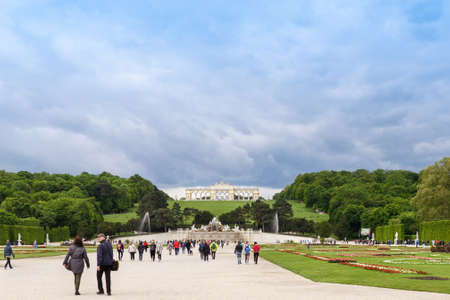 AUSTRIA, VIENNA - MAY 15, 2016: Photo view of gloriette building and people at schonbrunn palace and gardenのeditorial素材