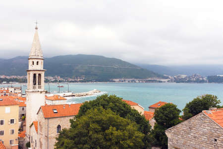 The view of church in budva old town, one of the best preserved medieval cities in the mediterraneanの写真素材
