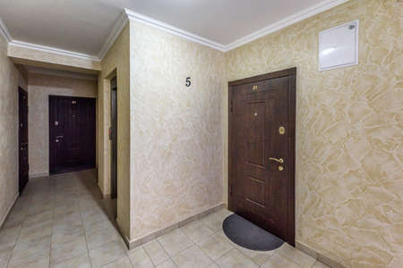 Apartment 21 front door near elevator, view from hallway, chisinau, moldova