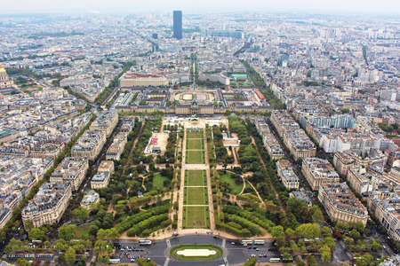 Panoramic view on paris city, Field of Mars, from the top of eiffel tower, franceの写真素材