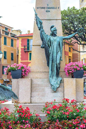 SANTA MARGHERITA LIGURE, ITALY - JUNE 27, 2017: Beautiful rainy and cloudy day view to Victor Emmanuel II of Italy statue in Santa Margherita Ligure city.のeditorial素材