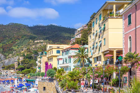MONTEROSSO AL MARE, ITALY - JUNE 25, 2017: Daylight view to Monterosso al Mare mountains and city streets with buildings. Italy, Cinque Terreのeditorial素材