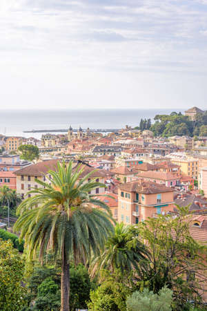 Morning view from above to cloudy day in Santa Margherita Ligure city and sea in Italyの写真素材