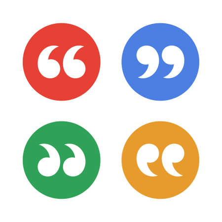 Digital vector red blue yellow round quote frames box set blank template with print information design icon, empty citation, flat styleのイラスト素材