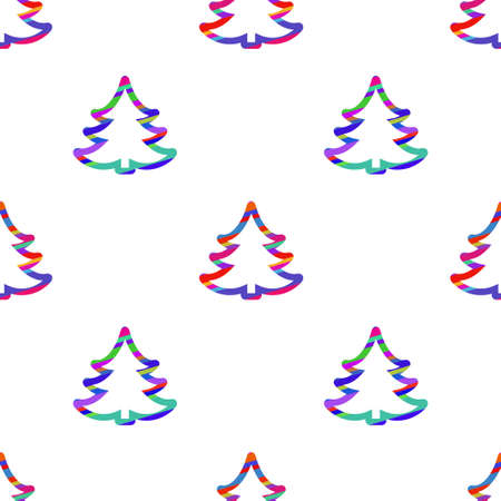 Digital vector color happy new year merry christmas icons with drawn simple line art info graphic, seamless pattern, presentation with tree and stars elements around promo template, flat styleのイラスト素材