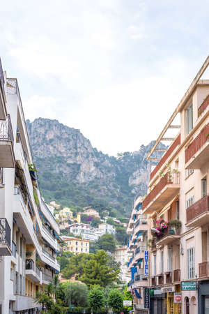 BEAULIEU SUR MER, FRANCE - JUNE 27,2017: Beautiful sunset view to city colorful buildingsのeditorial素材