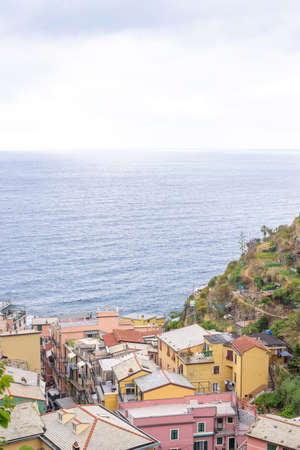 Beautiful view to Manarola mountains,city and a part of sea. Cinque Terre, Italy