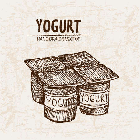 Digital detailed line art packed yogurt hand drawn illustration.のイラスト素材