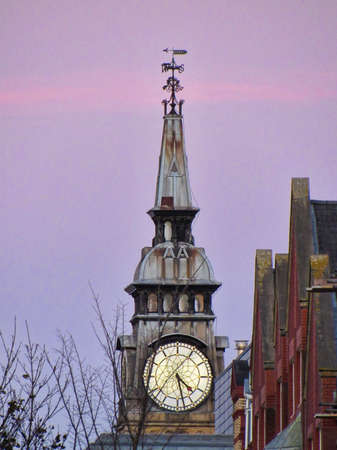 Lord street town hall and clock jan merseyside southport, purple sky at sunset, england, united kingdom                               の写真素材
