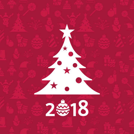 Digital vector christmas and new year holidays set collection decoration objects color simple flat icon with fir tree, isolatedのイラスト素材