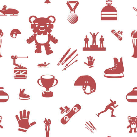 Digital vector winter games objects color simple flat icon set collection, isolated, seamless patternのイラスト素材