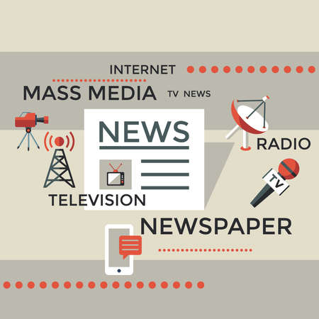 Digital mass media objects color simple flat icon set collection, isolated infographicsのイラスト素材