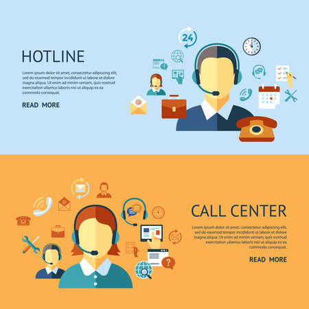 Digital call center and customer support concept banners vector illustrationのイラスト素材