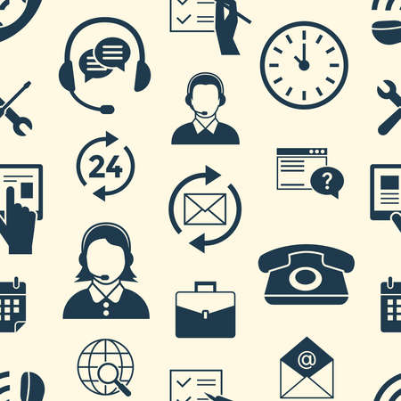 Digital call center and customer support objects color simple flat icon set collection, isolated seamless patternの写真素材