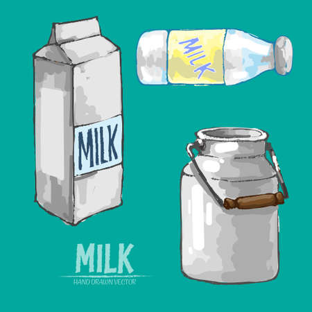 Digital vector detailed line art milk in different packages hand drawn retro illustration collection set. Thin artistic pencil outline. Vintage ink flat, engraved mill doodle sketches. Isolatedのイラスト素材