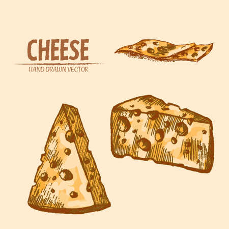 Illustration of line art sliced cheese with holesのイラスト素材