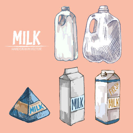 Illustration of a set of different milk packagesのイラスト素材