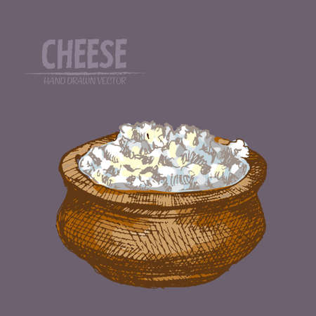 Illustration of grated cheese in a pot on a purple backgroundのイラスト素材